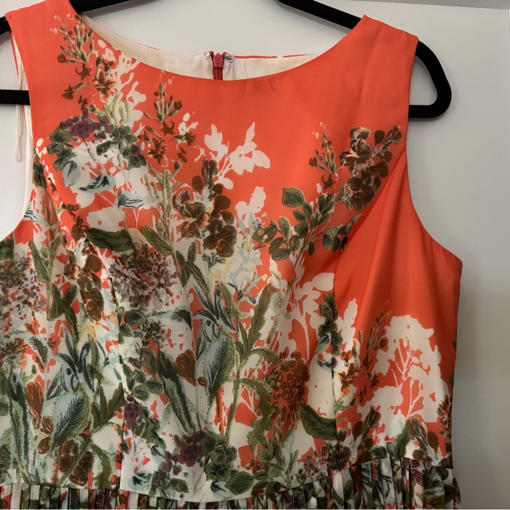 Adrianna Papell Orange Green Pleated Maxi Dress size 12 - Picture 3 of 11